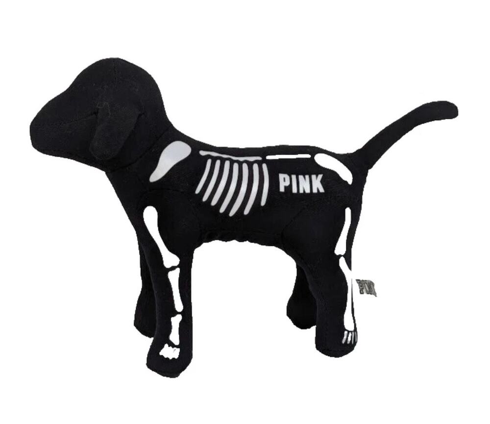 Victoria's Secret PINK Skeleton Dog Halloween Plush Rare Black White NWT NEW